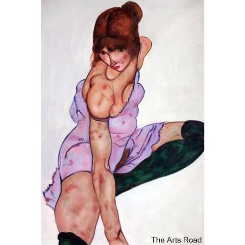 Abstract Art Canvas Painting A Blond Girl with Green Socks, 1914 by Egon Schiele Oil Painting Hand Painted Portrait