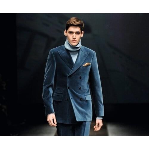Velvet autumn and winter mens slim fit wedding groom dress mens suit 2 piece jacket pants