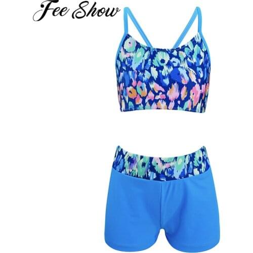 2PCS Brazilian Swimming Suit Kids Girls Tankini Heart-shaped Pattern Bowknot Swimsuit Swimwear Bathing Suit Set Top with Bottoms