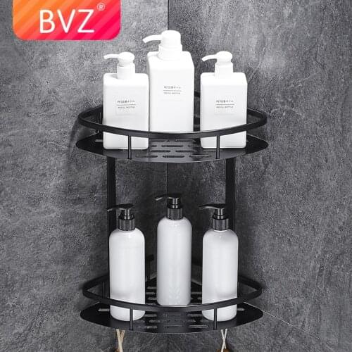 BVZ Aluminum Black Wall Mounted Bathroom Shelf Shower Basket Corner Shelves Kitchen Storage Shampoo Holder Bathroom Accessories