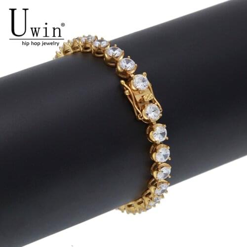 UWIN 4mm 5mm 6mm Zircon Tennis Chains Bracelet Gold silver color Color Stainless Steel Iced Out 1 Row CZ Chain Hip hop Jewelry
