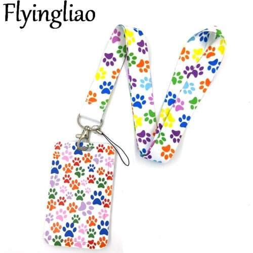 Colorful Dog Paws Keychain Lanyards Id Badge Holder ID Card Pass Gym Mobile Phone Badge Holder Key Strap Webbings Ribbons Gifts
