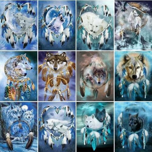 Evershine 5D DIY Diamond Painting Wolf Cross Stitch Kit Full Square Round Diamond Embroidery Animal Mosaic Rhinestone Art