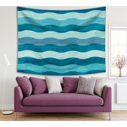 Tapestry Abstract Waves Summertime Blue Ocean Horizontal Nature Theme Modern Decorative Artwork