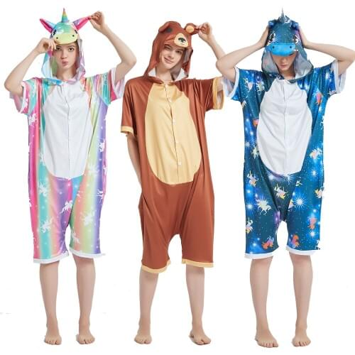 Unisex Adult Rainbow Unicorn Kigurumi Pajamas One Piece Jumpsuits for Boy Hoodied Jumpsuits Sleepwear