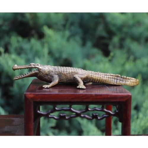16 CM China 100% Pure Bronze Vertebrate reptiles Animal alligator Crocodile Sculpture small statue