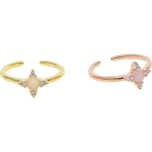 Korean European pinkie finger Open Ring Rose Gold Color simple stone rings For Women Statement Adjustable Ring Wholesale