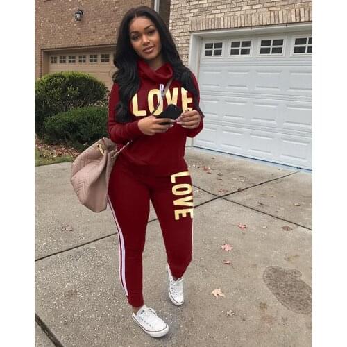 Letter Print Two Piece Set Tracksuit Women Clothing High Neck Sweatshirt Top and Pants Suit 3XL Plus Size Outfits Matching Sets