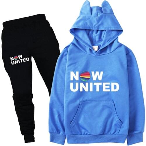 Boys Fashion Now United Tracksuits Kids Hooded Sweatshirts Sweatpants 2pcs Set Girls Hoodies Pullovers Cat Ears Unisex Couple