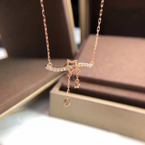 Fashion Ladies 925 Silver Zircon Necklace Geometric Five-pointed Star Tassel Pendant for Cocktail Party Ladies Necklace