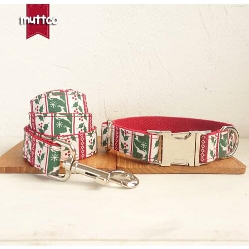 MUTTCO retailing self-design dog collar and leash THE CHRISTMAS DEER handmade poly satin and nylon 5 sizes dog collar UDC094