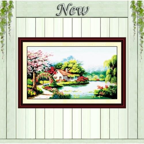 Love plantation flowers garden painting Counted printed on fabric Cross Stitch Needlework kits DMC 14CT 11CT DIY Embroidery Sets