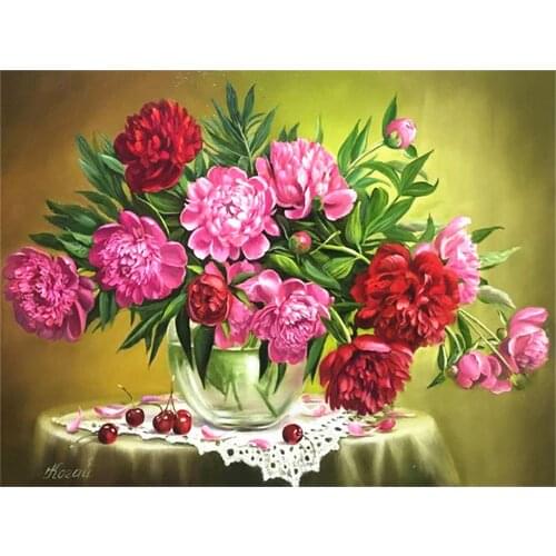 Peony Flowers House DIY Cross Stitch 11CT Embroidery Kits Craft Needlework Set Cotton Thread Printed Canvas Home Sell