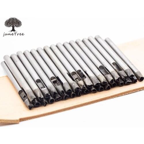 DIY leather craft tool punch 5mm shaped flower 32 designs flowers star diamond mixed hole shoes bag making tools