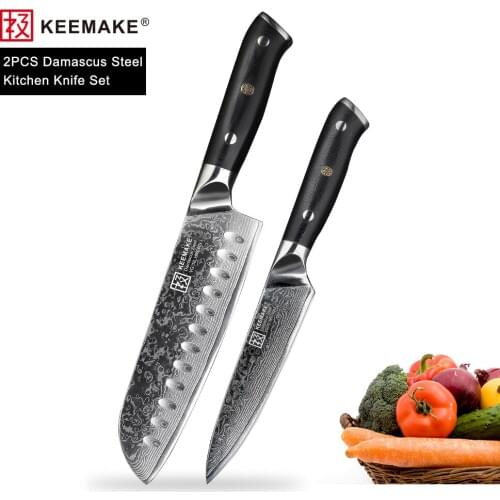 KEEMAKE 2PCS Kitchen Knives Set Santoku Utility Chef Knife Japanese Damascus VG10 Steel Razor Sharp Meat Cutter Tools G10 Handle