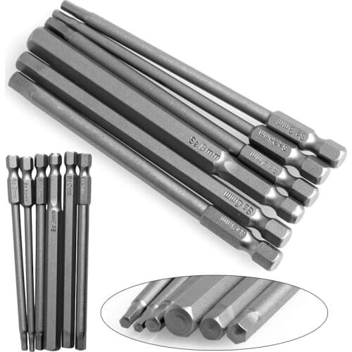 6pcs/Set H2.5-H8 100mm Length Magnetic Torx Screwdriver Bits Set 1/4" Hex Shank New
