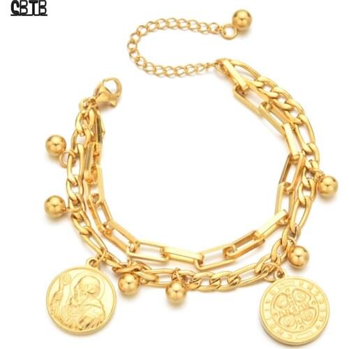 New Popular Luxury Personality Tree of Life Lock Adjustable 18K Gold Unisex Double Pendant Bracelet Non-fading Jewelry Wholesale