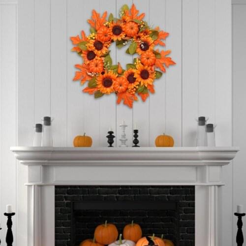 40/60CM Autumn Wreath Thanksgiving Day Decoration Garland Window Wall Ornament Home Pumpkin Maple Leaf Front Door Decor Wreath