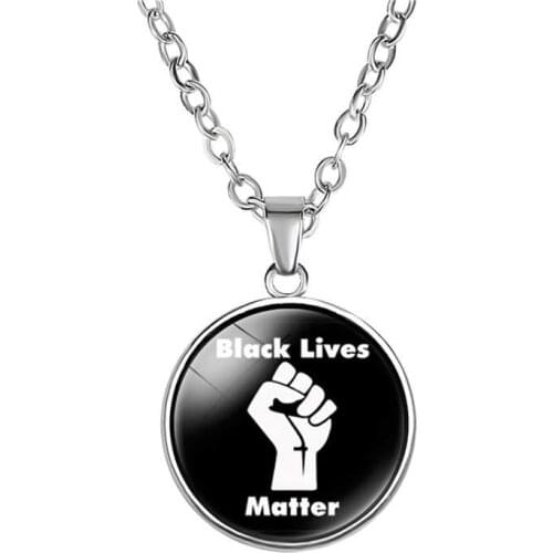 Julie Wang Black Lives Matter I Can't Breathe Necklace Glass Cabochons Alloy African American Protest Pendants Women Men Jewelry