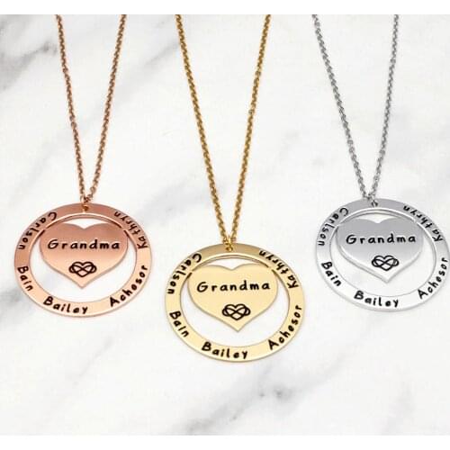 Personalized Name Necklace for Grandma Gift,Custom Engraved Grandchilds Name Necklace Heart Pendant Charm Mothers Day Gift