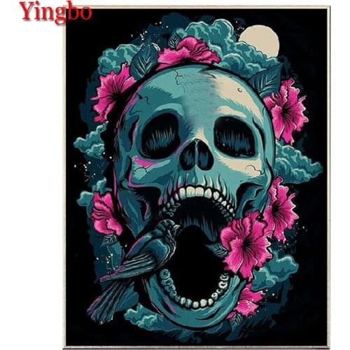 Full Square/Round 5D DIY Diamond Painting Horror Skull Crow Cross Stitch Rhinestone Mosaic Diamond Mazayka Home Decoration