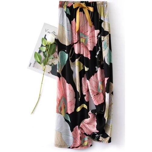 Print Sleep Bottom Women Cotton Long Pants Home Pajamas Soft Slip Summer Pants Bow-knot Big Size Sexy Flower Casual Sleepwear
