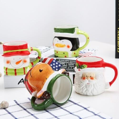 Christmas Ceramic Tea Mugs 350 Ml Funny Travel Coffee Mug Cute Tumbler Santa Claus Snowman Penguin Elk Girls Boys Friends Gifts