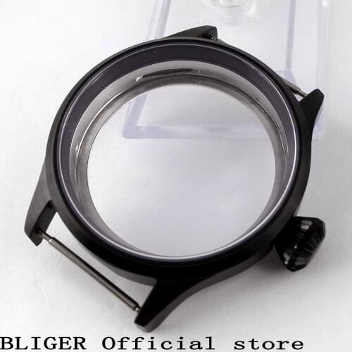 Sapphire Crystal 43MM Black Sterile Stainless Steel PVD Coated Watch Case Fit For ETA 6497 6498 Hand Winding Movement CX1