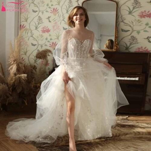 Glitter Star Wedding Dresses Dreamy Sparkly Fariy Bridal Gowns Bohemian Beach Vestido de noivas Chic Robe ZW233