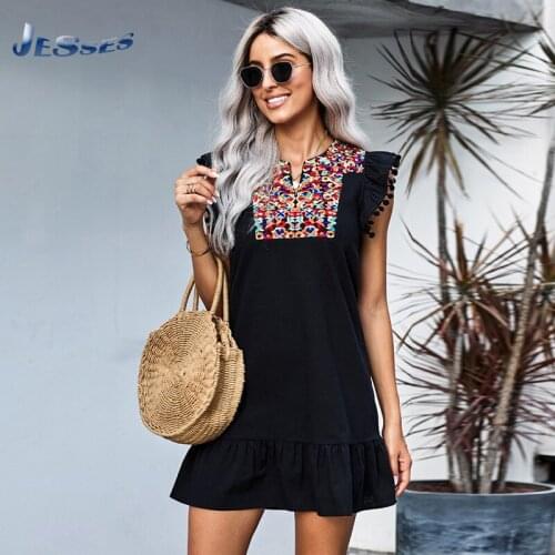 Vintage Chic Lady Sleeveless Ethnic Red Print Beach Bohemian Mini Dress Boho Female Dresses 2021 Patchwork A-line Dress Vestidos