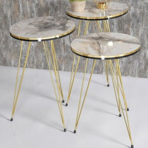 Nesting Table Triple Gold Metal Legs Side Tea Coffee Serving Round Easy to Assemble Modern Living Room Home 2021