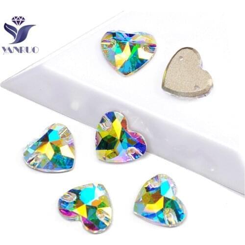 YANRUO 3259 AB Heart DIY Crafts Sew On Strass Glass Rhinestones Sewn Stones And Crystals Clothes Dresses