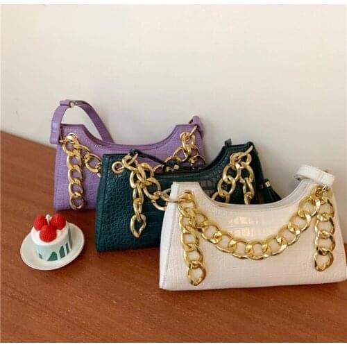 Chains Crocodile Pattern Handbags for Females Baguette Messenger Bags PU Crossbody Bag Ladies Vintage Fashion Shoulder Hobo-bag