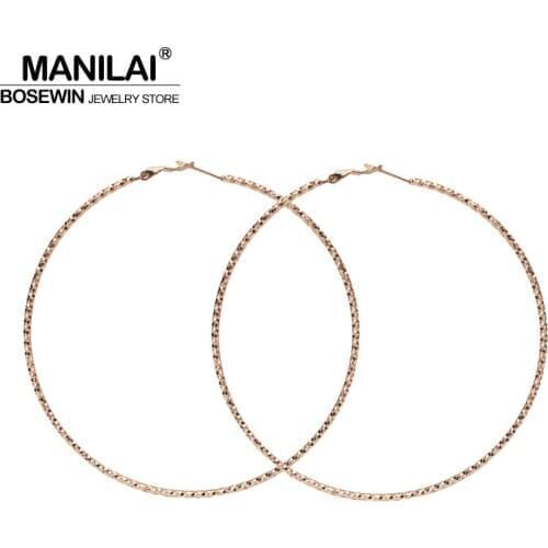 MANILAI Trendy 80mm Diameter Metal Big Hoop Earrings For Women Fashion Jewelry Alloy surface Cut Shining Statement Earrings