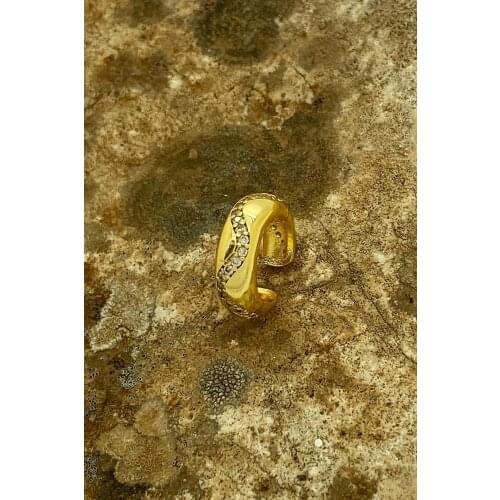 White Zircon Stone 22 Sterling Gold Golden Yellow Plated Cartilage Women Earrings