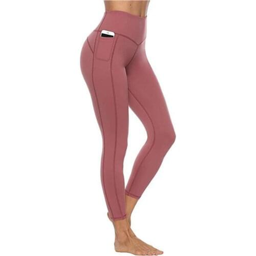 Women High Waist Yoga Pants with Pocket Tummy Compression Butt Lift Outdoor Fitness Seamless Skinny Sports Leggings Trousers