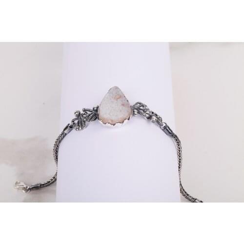 UM US JEWELRY Drop Crystal Natural Stone Handmade 925 Sterling Silver Women Wristbands