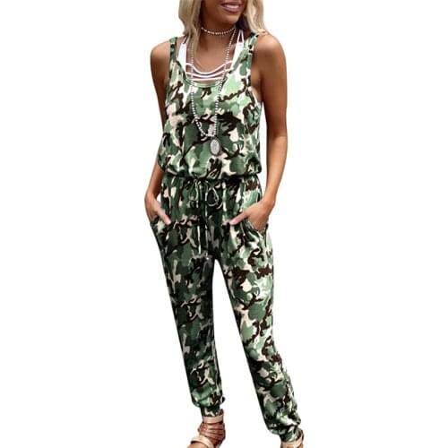 Camouflage Print Lace up Rompers Womens Jumpsuit O-neck Sleeveless High Waist Jumpsuit Female 2021 Summer Casual lady Romper