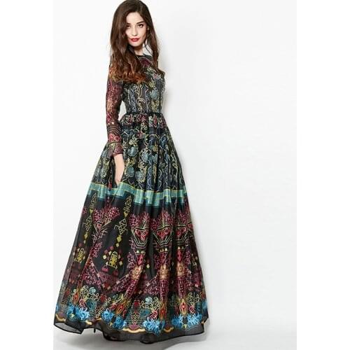High Quality Spring Summer Female Designer Print Elegant Long Dress Women Vintage Floor Length Plus Size Slim Dresses Vestidos