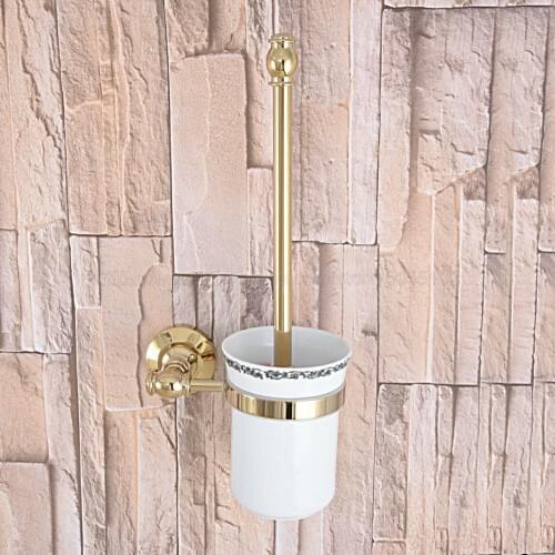 Golden Brass Bathroom Accessories Toilet Brush Holders with cup set Wall Mounted Brush Holder Sanitary wares zba314