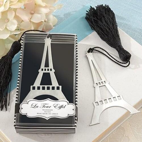 100PCS/LOT Romantic Eiffel Tower Bookmarks With Tassel Metal Bookmark Stationery Wedding Gifts free shipping