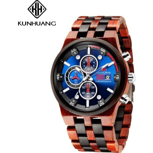 2020 Relogio Masculino Luxury Wood Men Watch Stylish Wooden Timepieces Chronograph Military Quartz Watches Reloj Hombre Gift Men