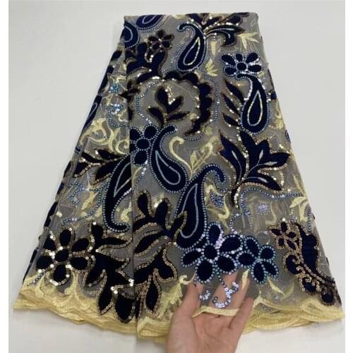 2021 African Lace Fabric Velvet Sequins Fabric High Quality French Mesh Lace Fabric for Wedding Lace NI5059 -1