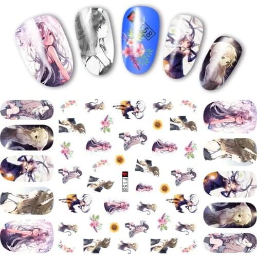 3D Nail Sticker Anime Cat Girl Bouquet Nails Art Stickers Foil Slider Decals Manicure Accessories Designs Decorations