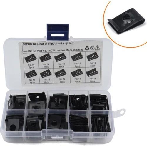 60PCS Black U Type Metal Clip No.14 Zinc Clip Nut Automotive Interior Trim Panel Fastener Fitting