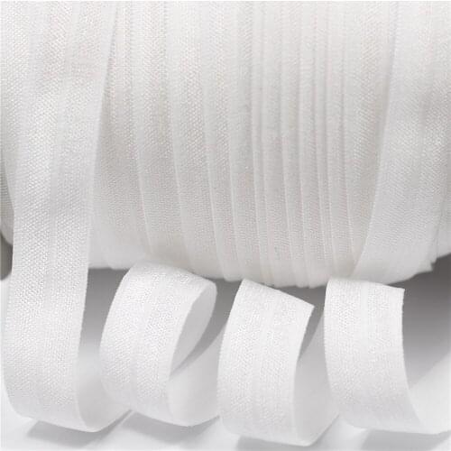 5/8"16mm white fold over elastic ribbon solid color matt foe DIY handmade hair bows gift wrap wedding decorations 50 yards