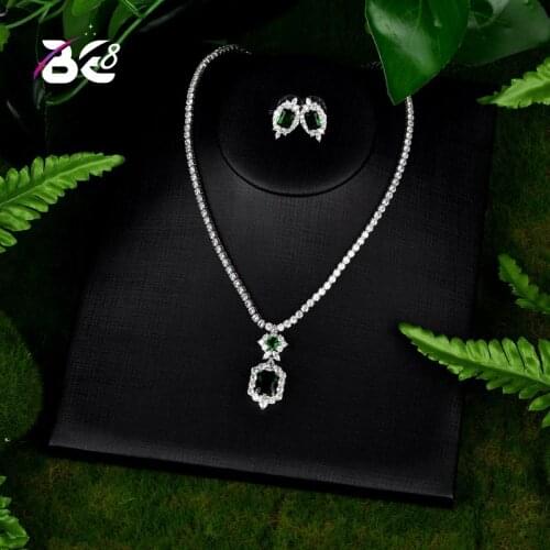 Be 8 Newly Green Color Jewelry Sets Luxury Sparkling Cubic Zircon Wedding Earrings Necklace Jewelry Sets Heavy Dinner S092
