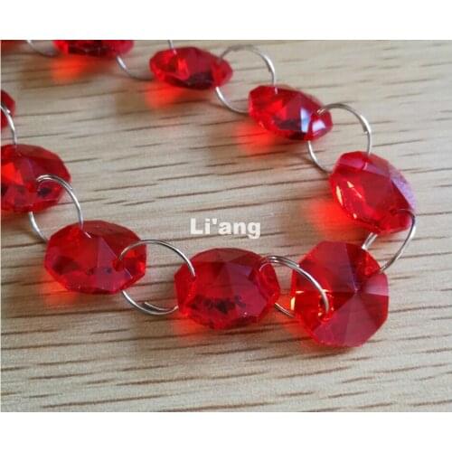 Free Shipping Red Color 10Meters 14mm Octagon Chain Wedding Party K9 Crystal Strand Garland Beads Decoration Chandelier Lamp