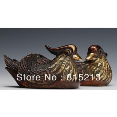 Bi0065 Chinese Antique Bronze Mandarin Duck Statues & Figures Asian Decor Collectibles