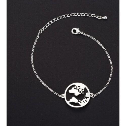 Jisensp New Fashion World Map Bracelets & Bangles Link Chain The Earth Charm Bracelet Stainless Steel Jewelry for Women Gift